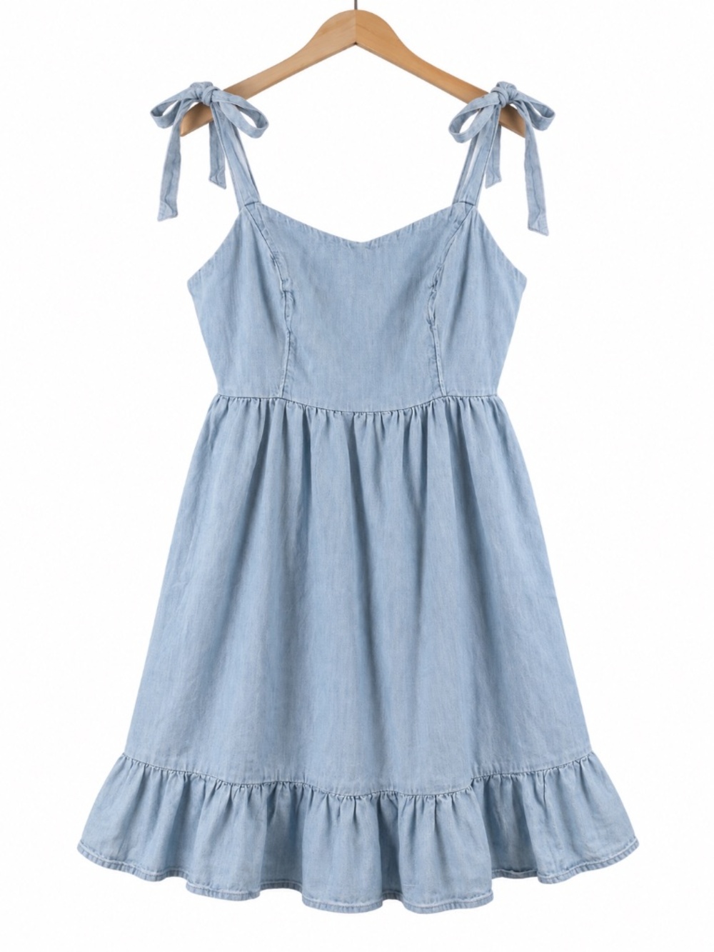 Old Navy Blue Chambray Tie Shoulder Smocked Fit & Flare Mini Dress | Small